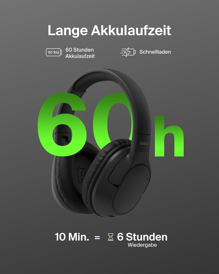 Belkin SoundForm Surround Kopfhörer Kabellos Bluetooth, Over-Ear Environmental Noise Cancelling Kopf