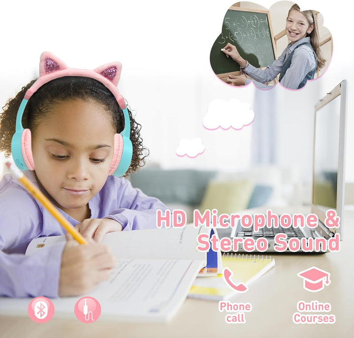 Bluetooth Kopfhörer Kinder, Dinosaurier Kinder Kopfhörer mit Kabel, Mikrofon, 85dB Lautstärkebegrenz