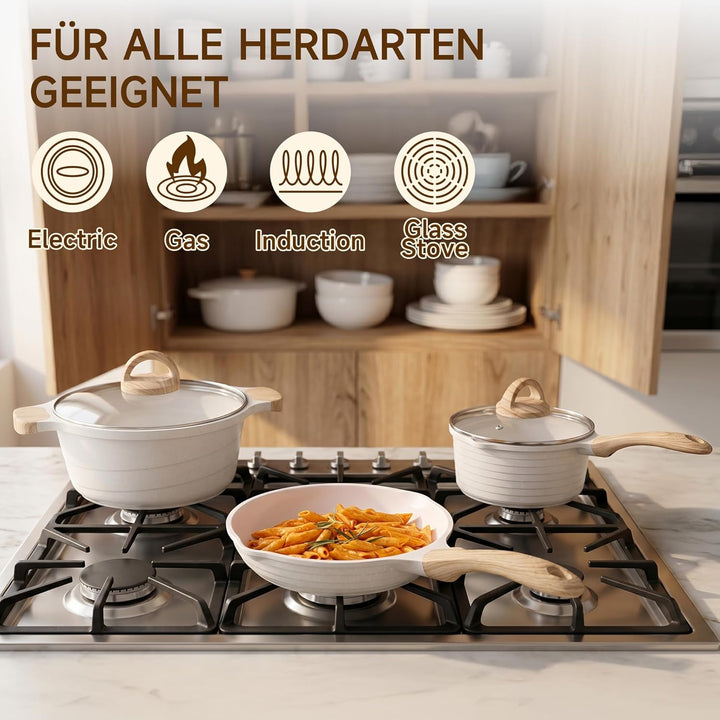 JEETEE Familie Topfsets Pfannenset 23-Teilig, Antihaft-Granit Topf und Pfannenset, Topfset Induktion