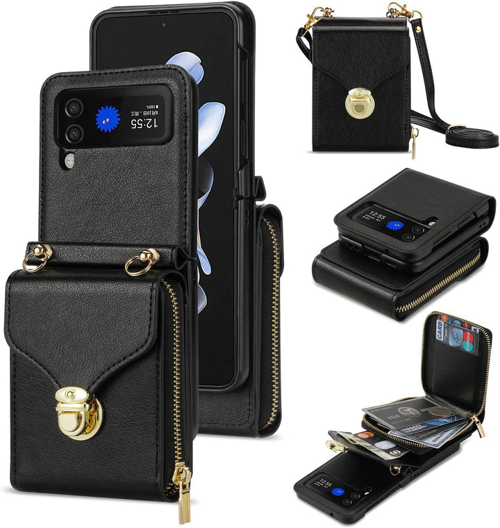 UDBKKDX Brieftasche Handyhülle für Samsung Galaxy Z Flip 4, Schnalle Frauen Mattes Leder hülle mit B