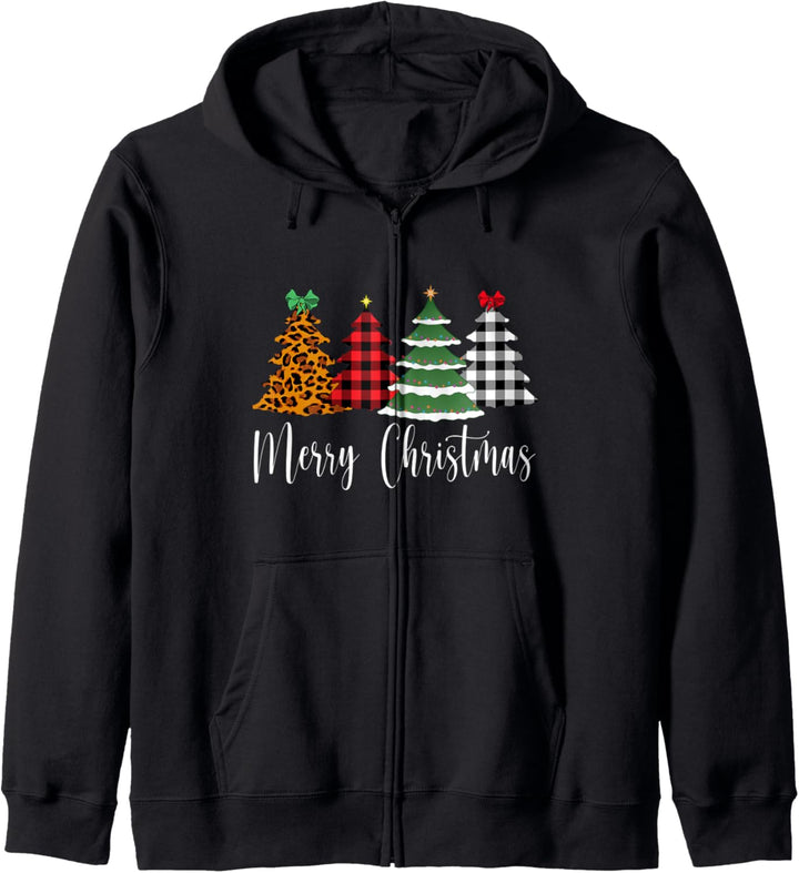 Merry Christmas Trees Buffalo Plaid Leopard Cheetah Print Kapuzenjacke
