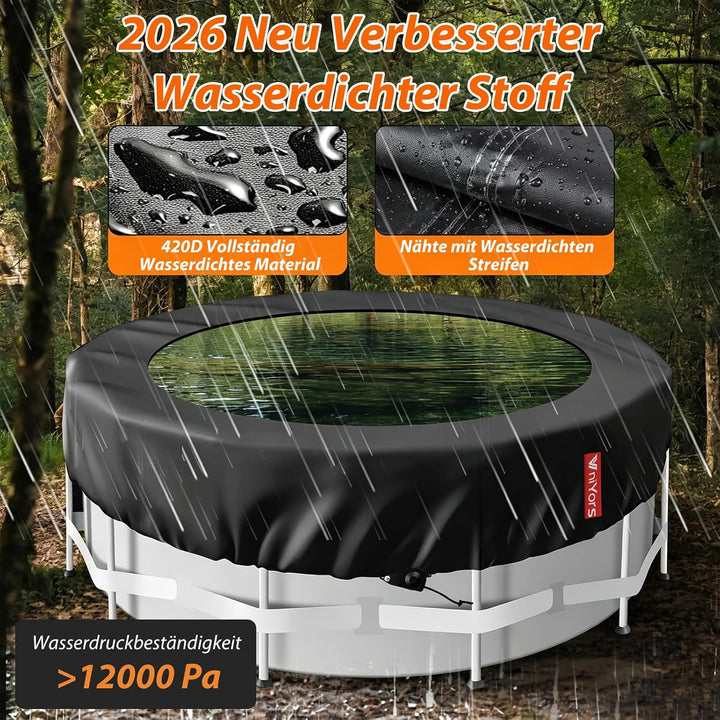 Poolabdeckung Rund 305, Verdicktes 420D Pu Pool Winterabdeckung, UV-Schutz Poolabdeckung Winter mit