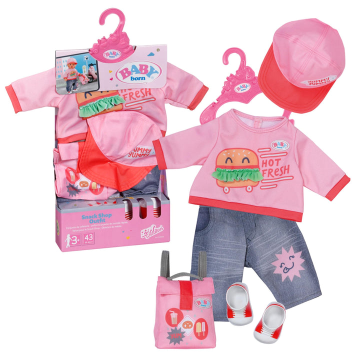 Baby Born Snack Shop Outfit, Outfit mit Cap, Schuhen und Rucksack für 43cm Puppen, 835944 Zapf Creat