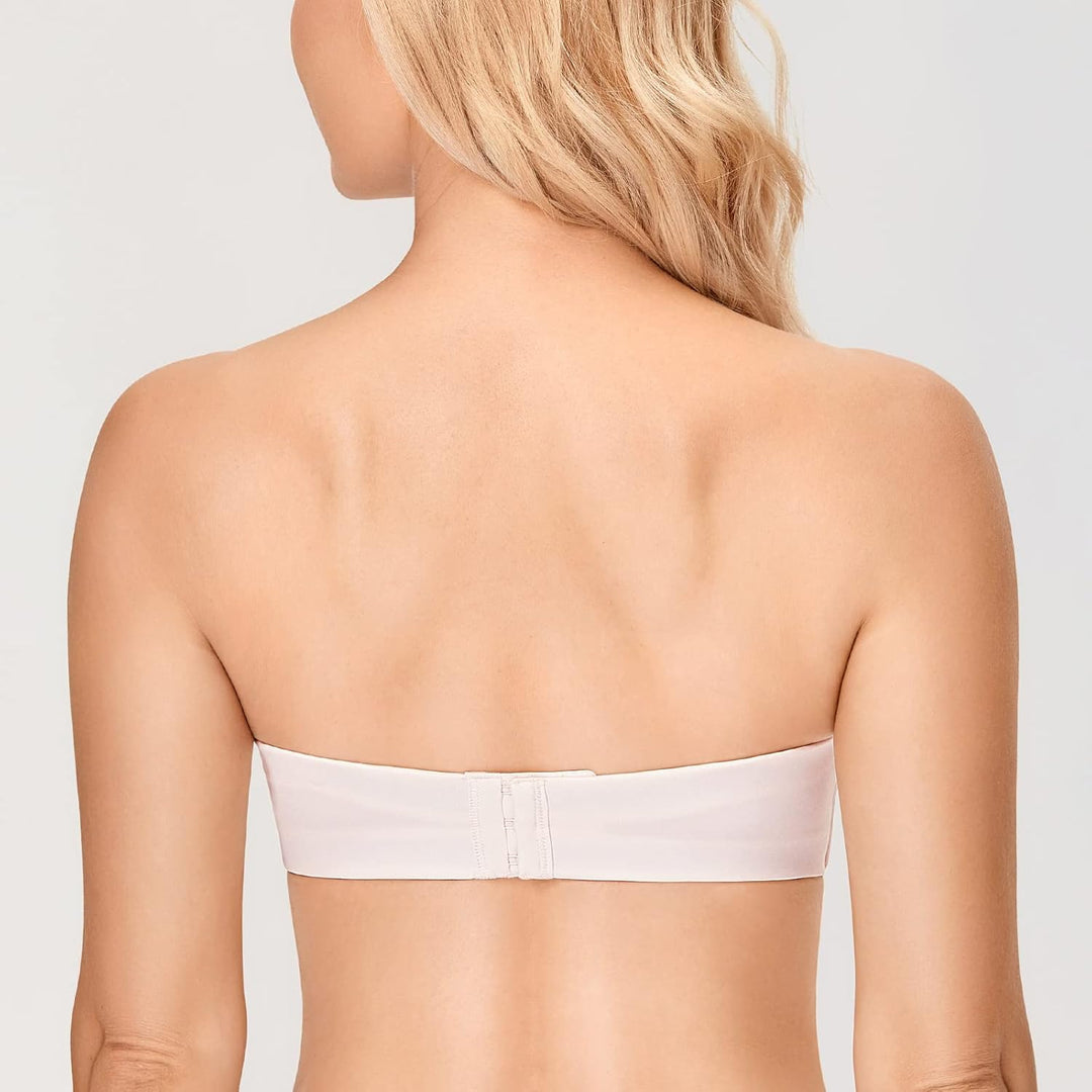 DELIMIRA Damen Push Up Trägerlos BH - Spitze Gemoldete Cups Trägerlos Büstenhalter 80E Rose White, 8