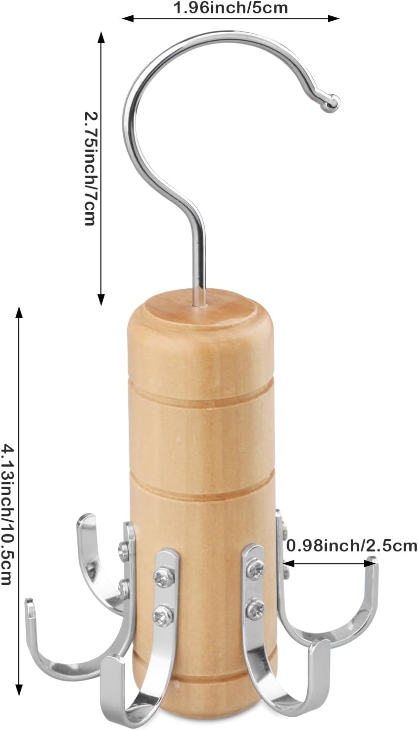 LMSAWK Kleiderbügel aus Holz für Gürtel, Organizer für Krawattenschränke, 6er Haken, 360° Drehung (H