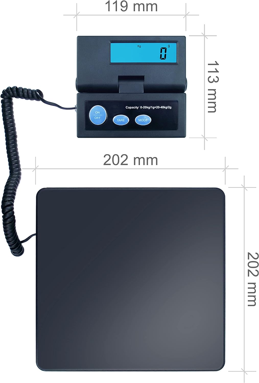 Dipse ACE Digitale Paketwaage von 1g bis 40kg - robuste Plattformwaage | Batterie- und Netzbetrieb