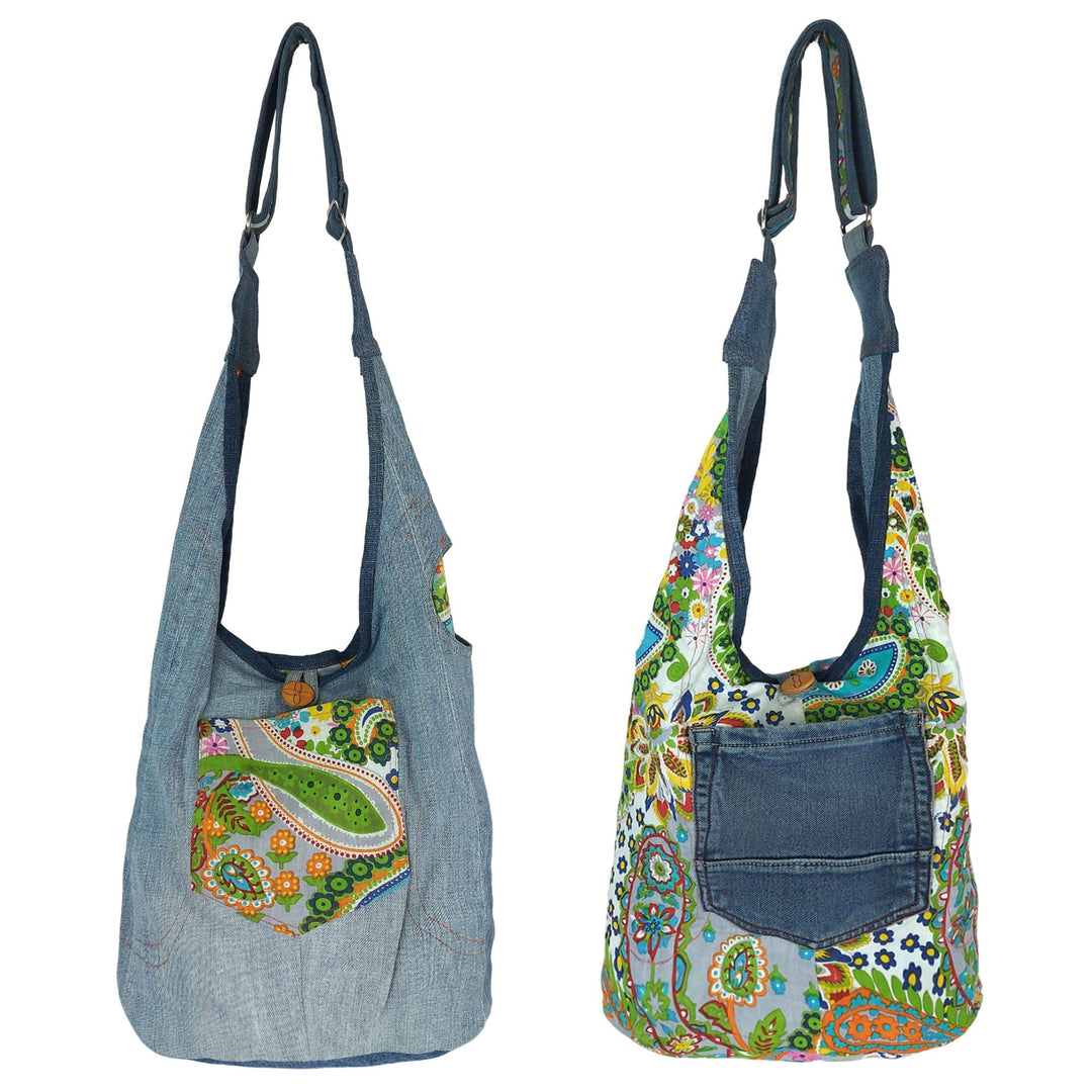 Sunsa Damen nachhaltig Hobo Tasche, Umhängetasche aus recycelte Jeans &amp; Baumwolle. Boho Crossbody Ba