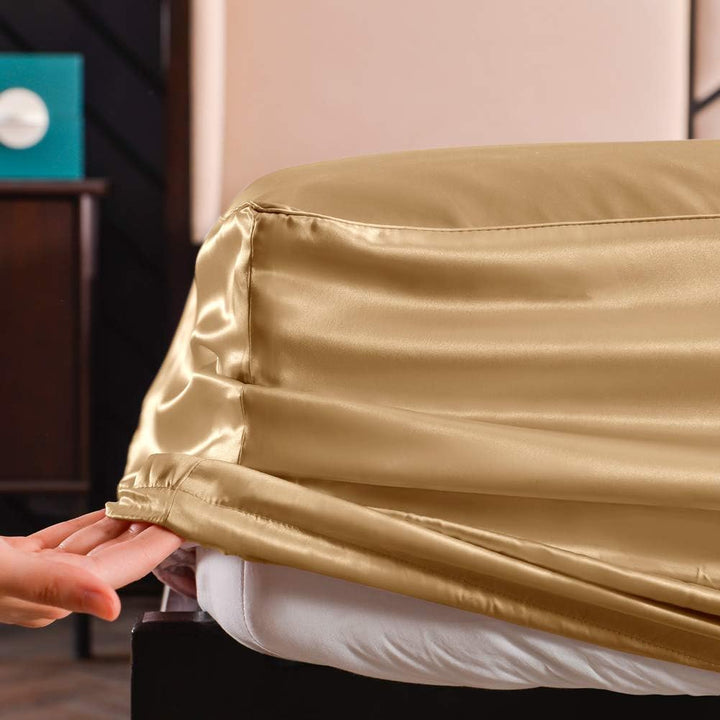 THXSILK Spannbettlaken Seide Bettlaken 100x200, Gold Seiden Bettlaken, 100% Reine 19 Momme Maulbeers