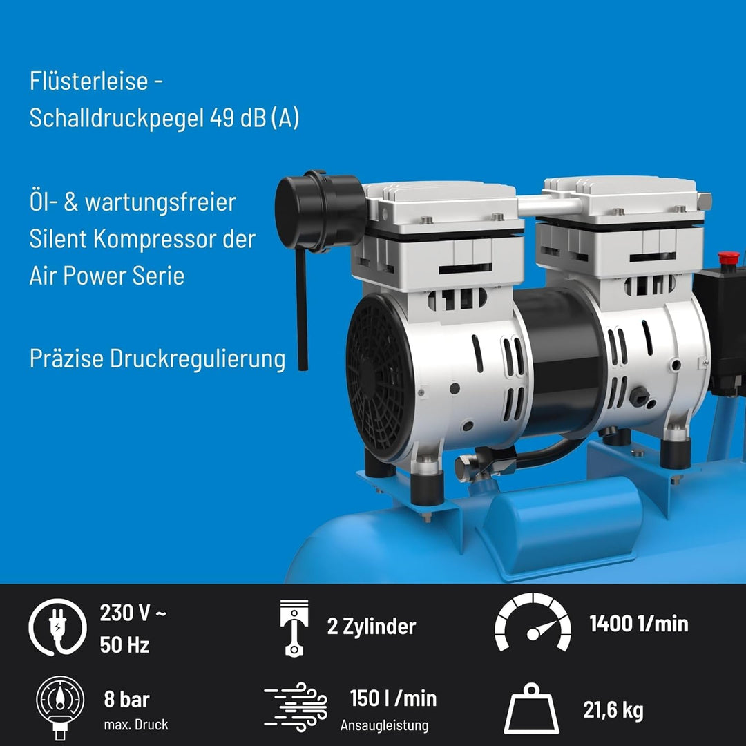 Güde 50136 Kompressor Airpower 150/8/24 Silent (Doppelkolbenaggregat Direktgetrieben, 0,75 kW, 230V,