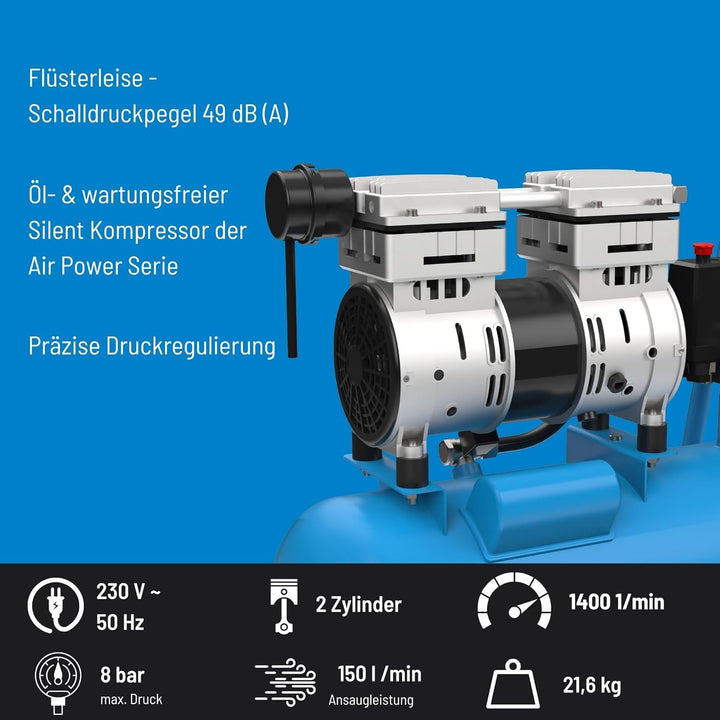 Güde 50136 Kompressor Airpower 150/8/24 Silent (Doppelkolbenaggregat Direktgetrieben, 0,75 kW, 230V,