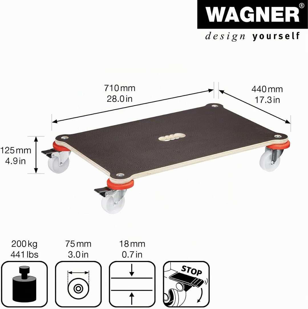 WAGNER Transportroller Transporthilfe I Schichtholz mit Grip 71 x 44 x 12,5 cm, Tragkraft 200 kg I U