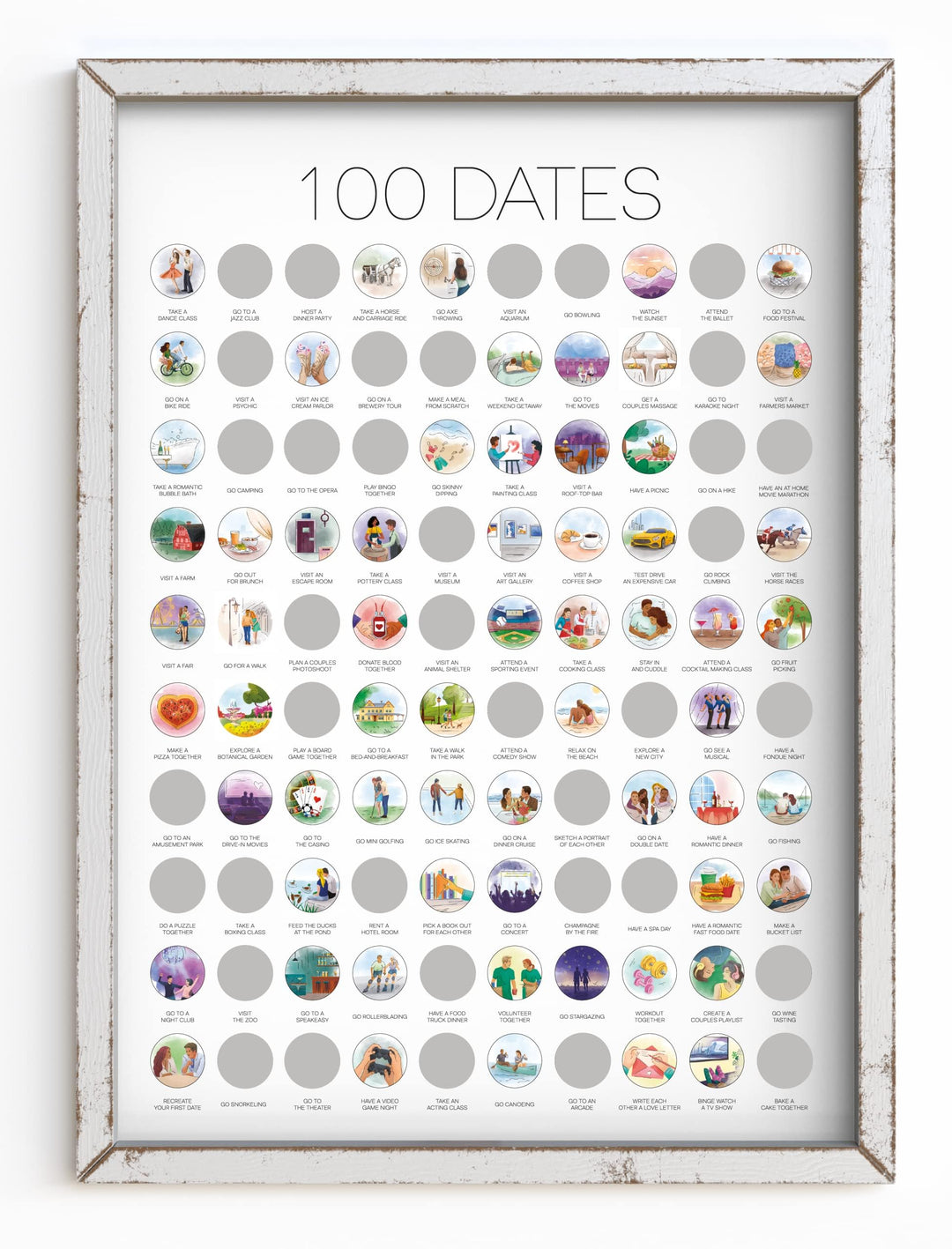 TBD 100 Dates Scratch Off Poster - Date Night Bucketlist Jubiläum für Paare, Date Night Ideen, Gebur