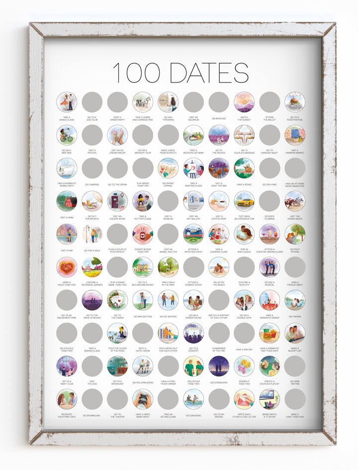 TBD 100 Dates Scratch Off Poster - Date Night Bucketlist Jubiläum für Paare, Date Night Ideen, Gebur