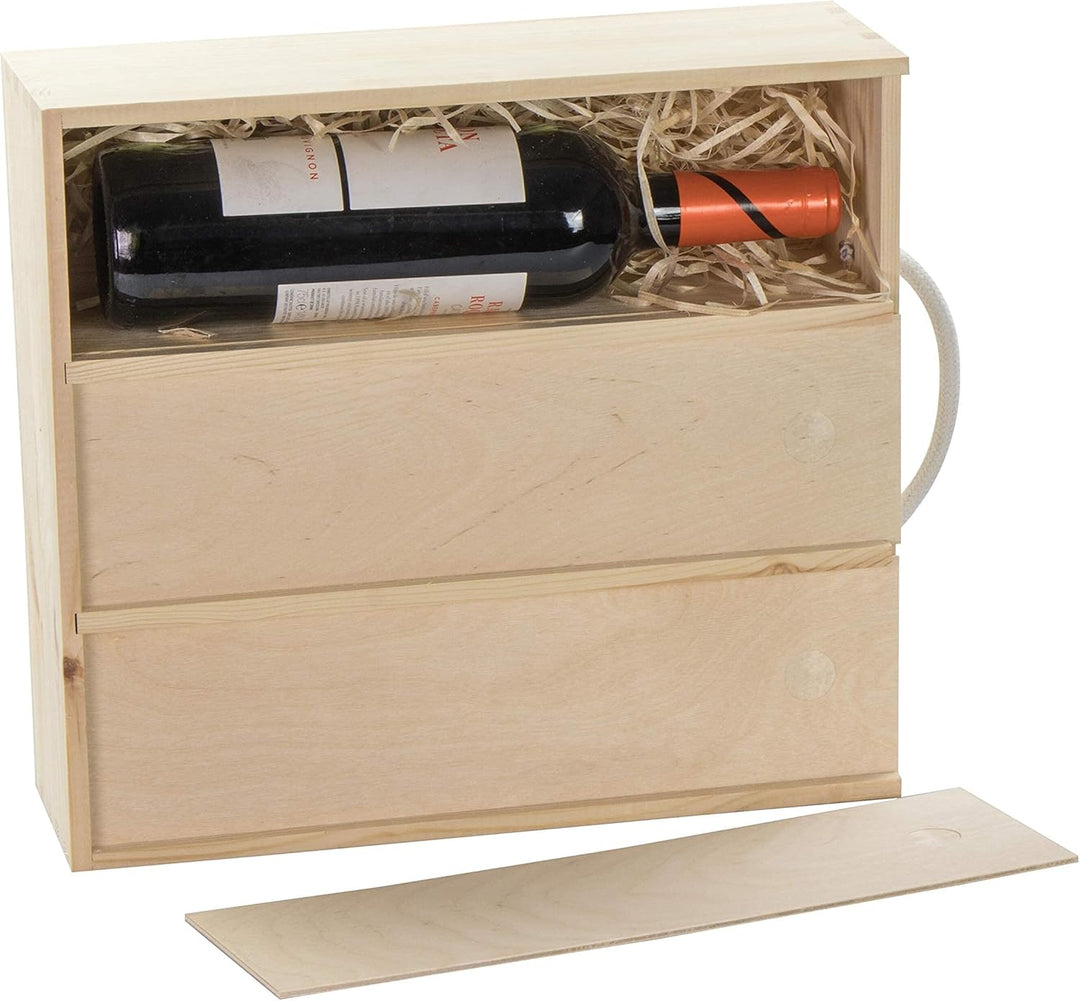 LAUBLUST Holzkiste für 3 Weinflaschen - ca. 35 x 32 x 11 cm, Natur - Weinkiste mit Schiebe-Deckel &