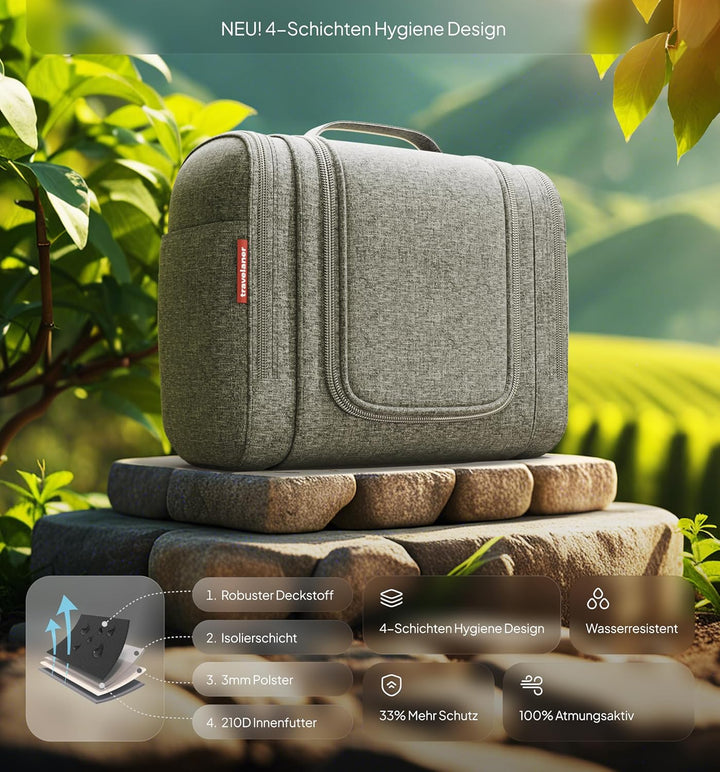 Travelaner® Kulturbeutel Design 2026, 3-in-1 Kulturtasche zum Aufhängen mit 7 Liter Stauraum für Dam