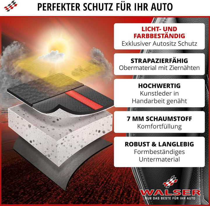 Walser Premium Sitzauflage Auto Kimi, Sitzschoner Auto schwarz/grau, Vergleichssieger* Auto Sitzaufl