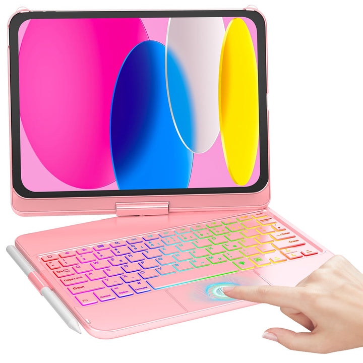 MMK Tastatur Hülle für iPad 10 Generation 10,9 Zoll 2022, 7 Farben Beleuchtung & Multi Touch Trackpa
