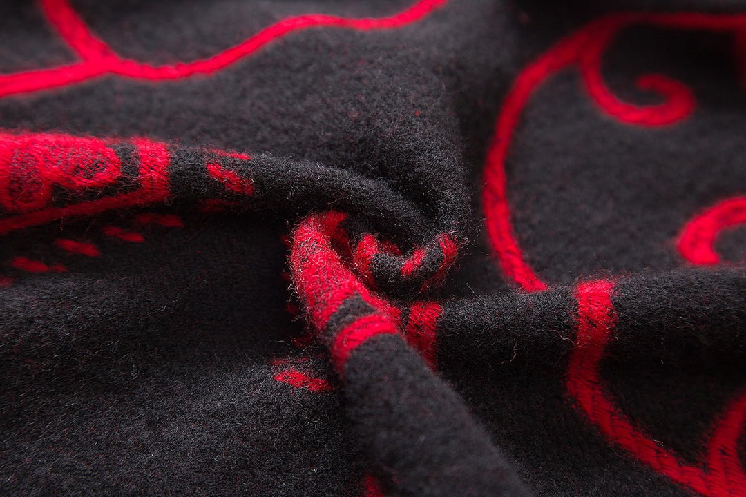 Poncho im Retro-Stil, Vintage-Muster, Quaste, Umhang für Damen Schwarz, Schwarz
