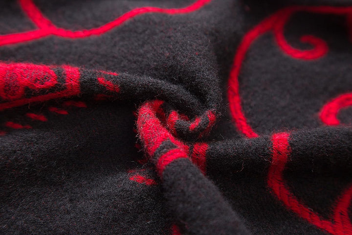Poncho im Retro-Stil, Vintage-Muster, Quaste, Umhang für Damen Schwarz, Schwarz