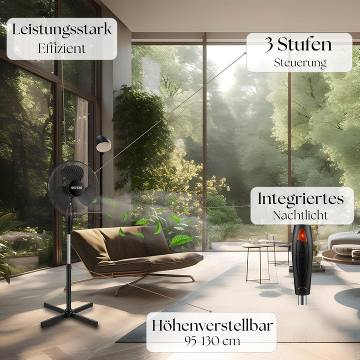 Echos® Standventilator Ø43cm kraftvoller Ventilator sehr leise energiesparend hoher Luftdurchsatz 3