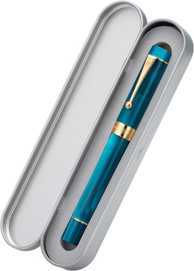 Jinhao Classic Füllfederhalter Pfauenblau Zelluloid, mittlere Spitze mit Konveter und Stifteetui Set