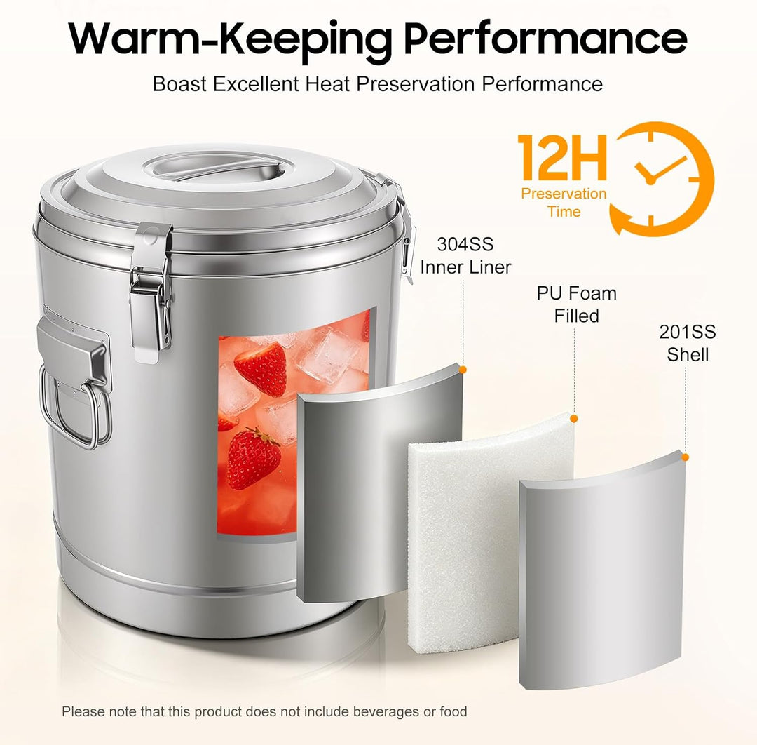 Thermobehälter für Essen 20L aus Edelstahl für Catering | Warmhaltebehälter Gastro, bis zu 12 Std. T