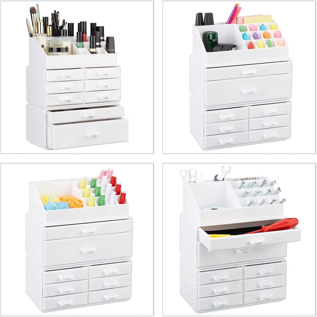 Relaxdays 1 x Make Up Organizer mit Schubladen, stapelbarer Schmuckkasten für Make Up, Acryl Schmink