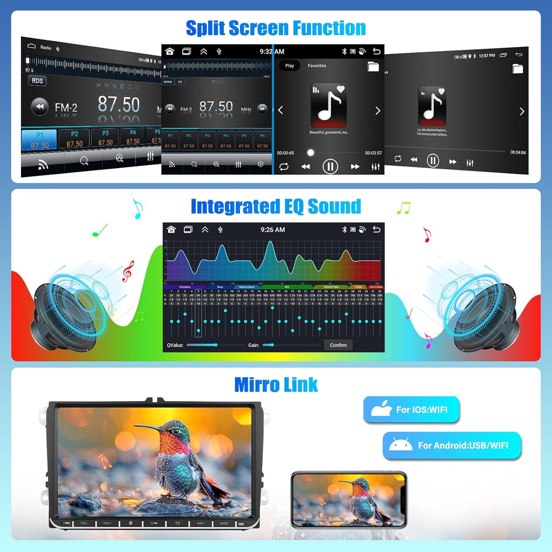 CAMECHO 4G+64G 8-core Android 13 Autoradio für VW Golf 5 6 Touran B6 EOS Tiguan Polo mit Carplay And