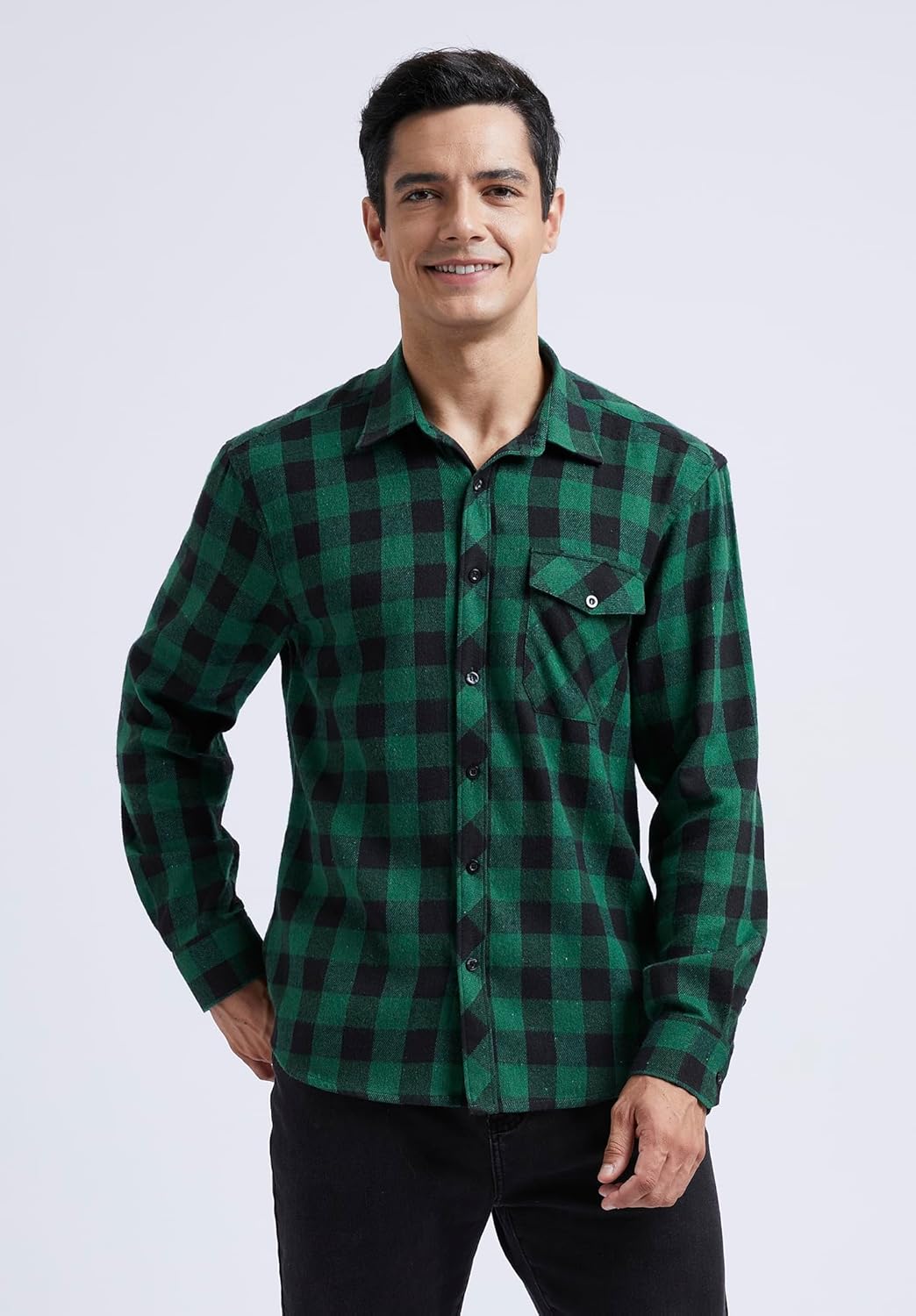 HISDERN Flanellhemd Herren Karierte Hemden Herren Langarm Button Down Baumwolle Holzfällerhemd Regul