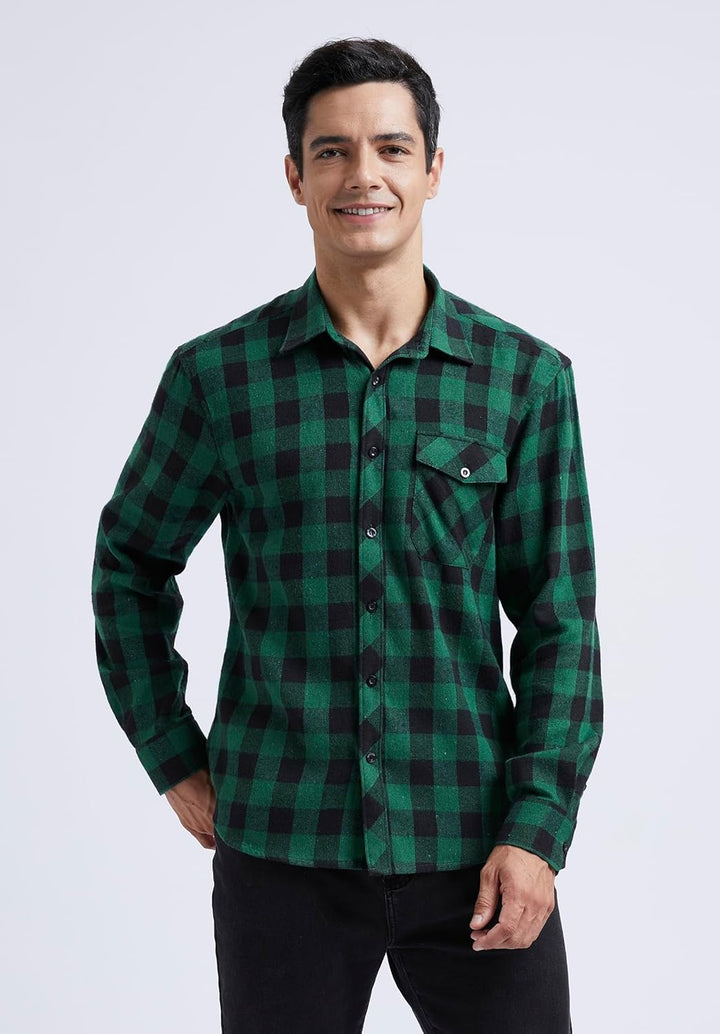 HISDERN Flanellhemd Herren Karierte Hemden Herren Langarm Button Down Baumwolle Holzfällerhemd Regul