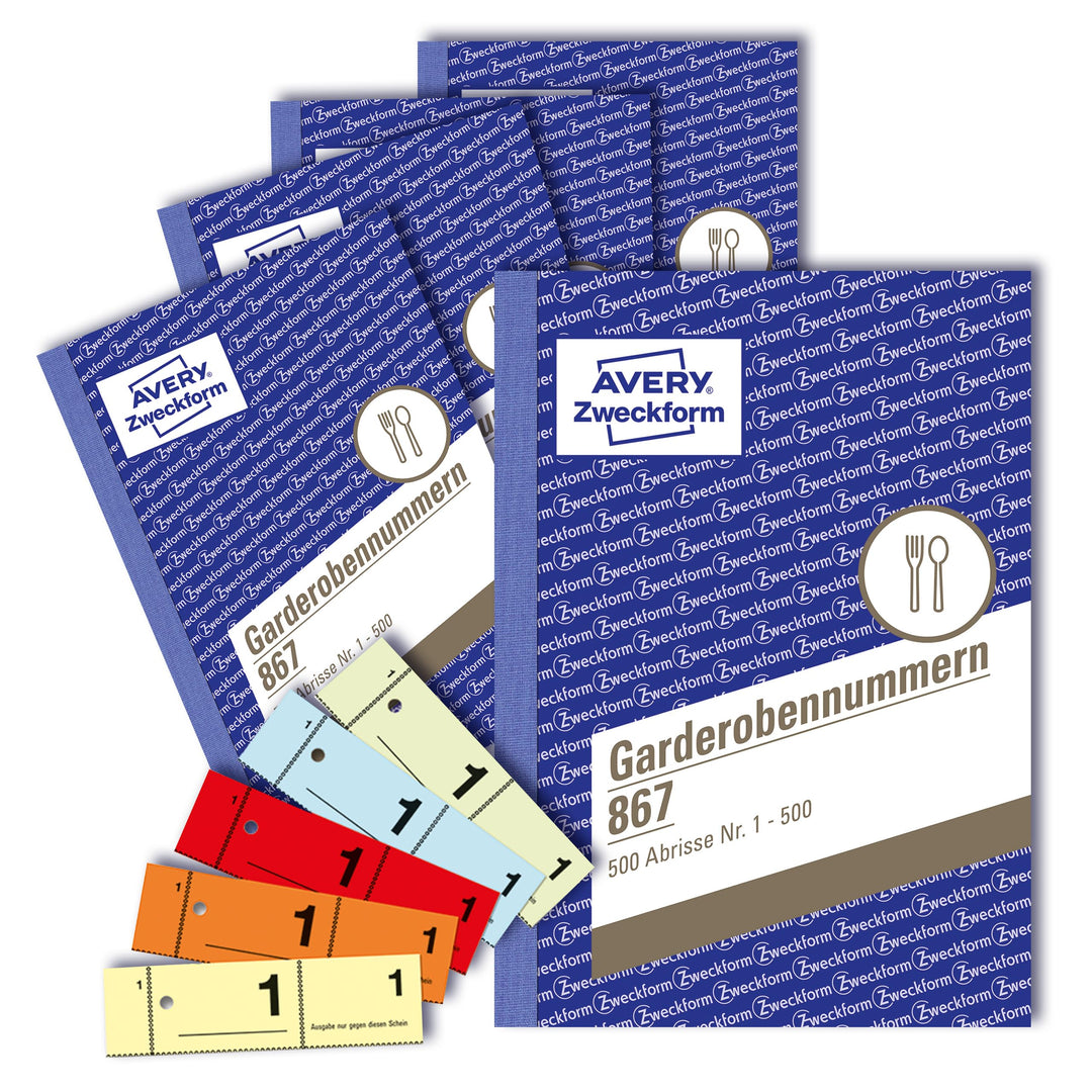 AVERY Zweckform 867-5 Garderobennummern (A6, 2.500 durchnummerierte Abrisse von 1-500 pro Block, je