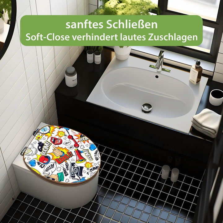 banjado Design WC Sitz Bambus Absenkautomatik 45,8x37,5cm - Toilettendeckel mit Absenkautomatik Holz