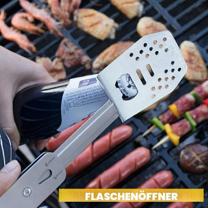 Roxon 4 in 1 kompaktes Mini BBQ Grill-Set mit Spatel, Gabel, Zange und Flaschenöffner für Wandern Ca