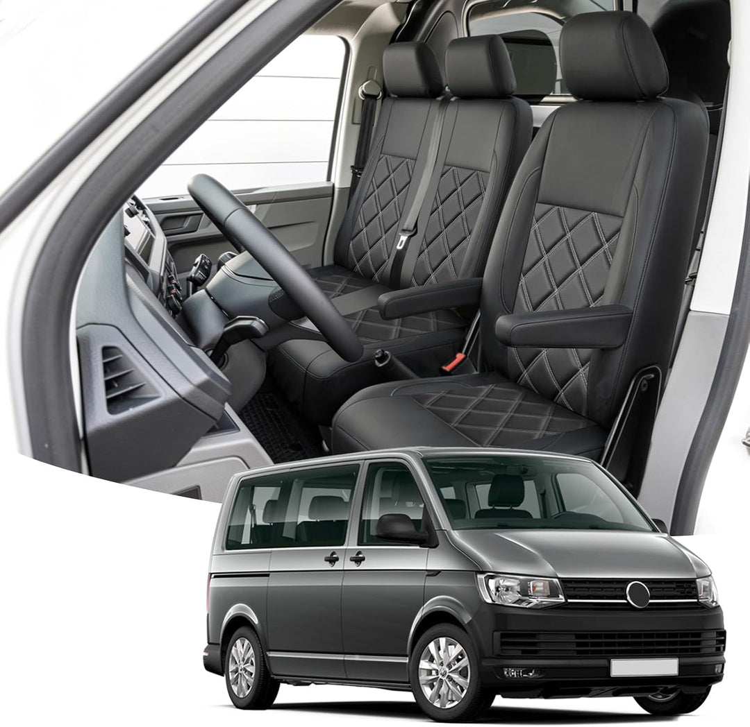 Sitzbezüge Auto für VW Transporter T6 T6.1, Vordersitzbezüge 2+1 | Autositzbezüge Schonbezüge, 1 Ein