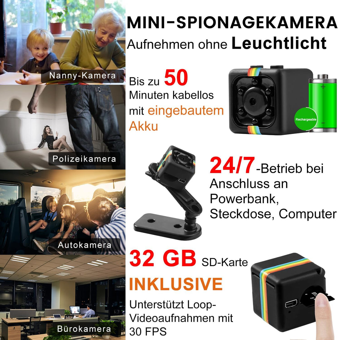 Bextgoo Mini Kamera, Überwachungskamera Ohne WLAN, 1080P Kleine Kamera mit 32GB Speicherkarte, Nacht