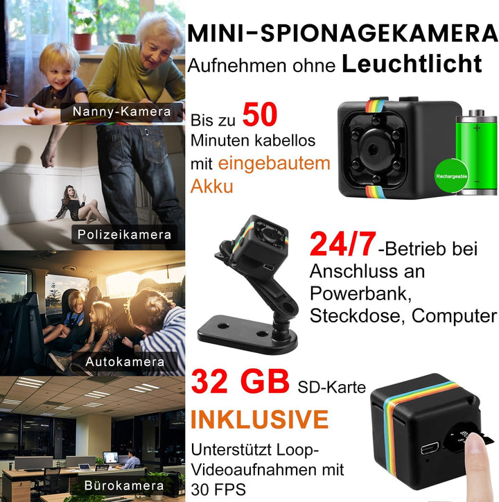 Bextgoo Mini Kamera, Überwachungskamera Ohne WLAN, 1080P Kleine Kamera mit 32GB Speicherkarte, Nacht