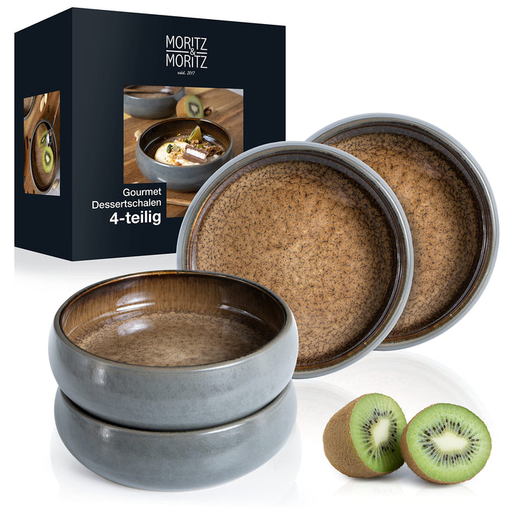 Moritz & Moritz SOLID 4x Kleine Schalen - 300ml - Dip Schälchen aus Steinzeug für Dessert, Snack, Su