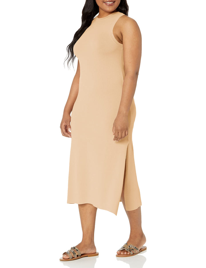 The Drop Damen Gabriela Maxikleid mit Hohem Halsausschnitt, A-Linie, Seitenschlitz Dresses, S Curds