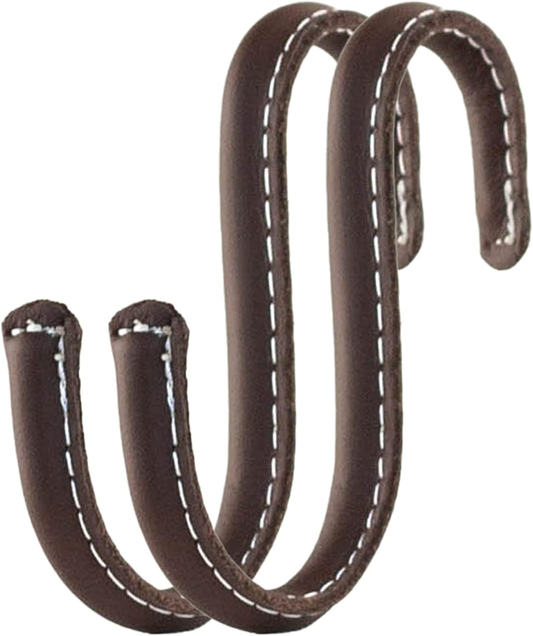 Brute Strength - S-Haken mit Vollnarbenleder umwickelt - 6 Stück - Braun - 10 cm Edelstahl-Metallbüg