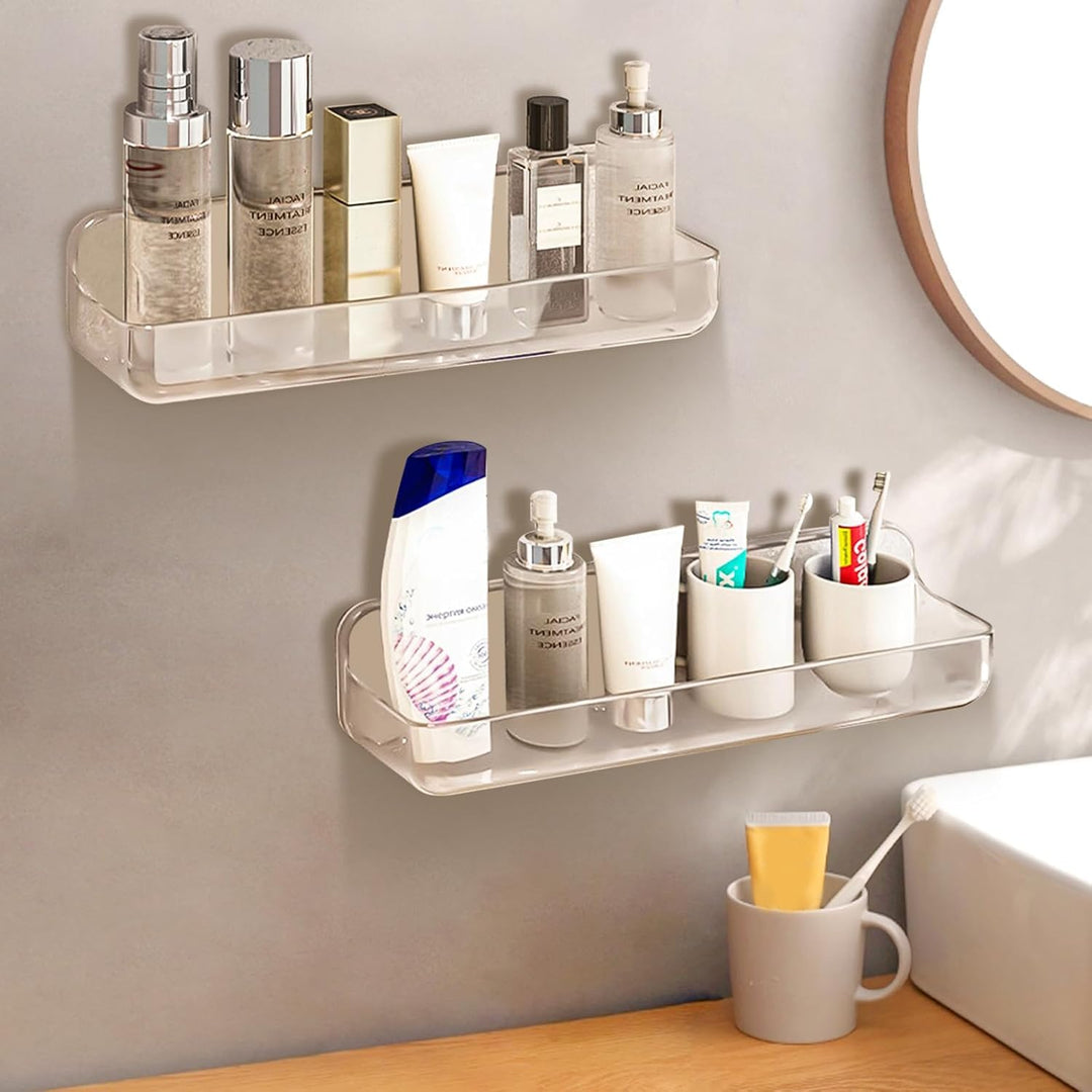 CGBE Duschablage Ohne Bohren, 2 Packs Transparenter Badezimmer Organizer für Wandmontage mit selbstk