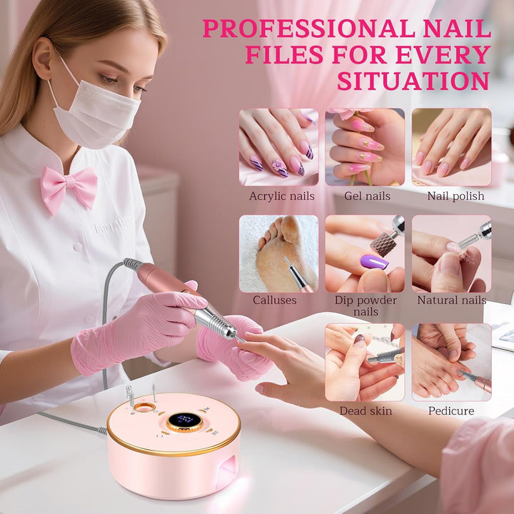 Nagelfräser Akku mit UV-Nageltrockner, 35000U/min Nagelfräser für Gelnägel, 13-in-1 Elektrisch Nagel