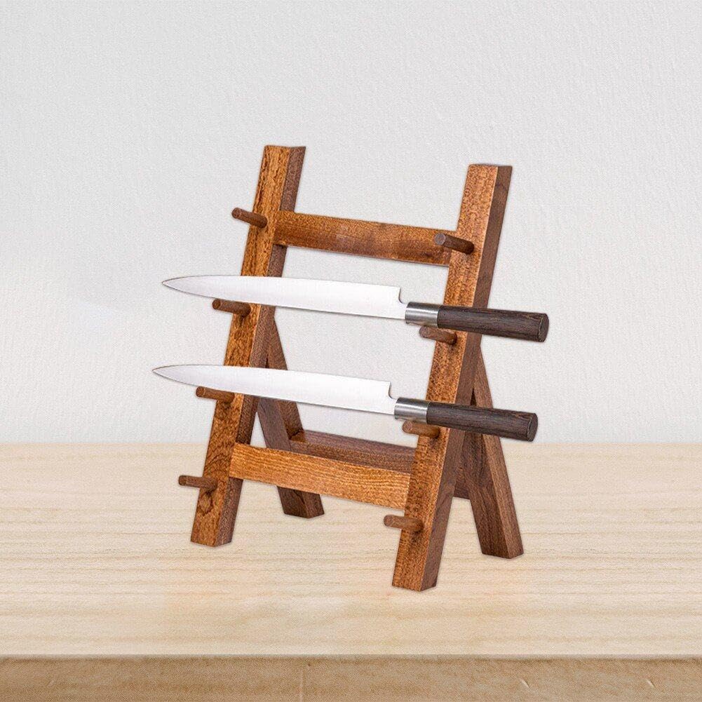 HiyyFloy Messerregal Aus Holz Im Japanischen Stil, 4-lagiger Lachsmesserhalter, Mehrlagiges Küchenla