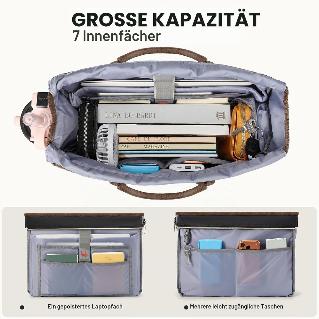 RAINSMORE Lehrertasche Damen mit Lunchfach 15,6 Zoll Laptoptasche Gross Isoliertes Fach Wasserdicht