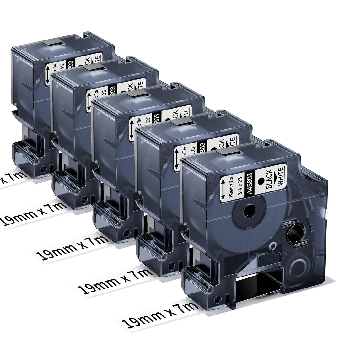 Oozmas A45803 Etikettenband Kompatibel mit Dymo D1 19mm x 7m Schwarz auf Weiss, 45803 Schriftband Ko