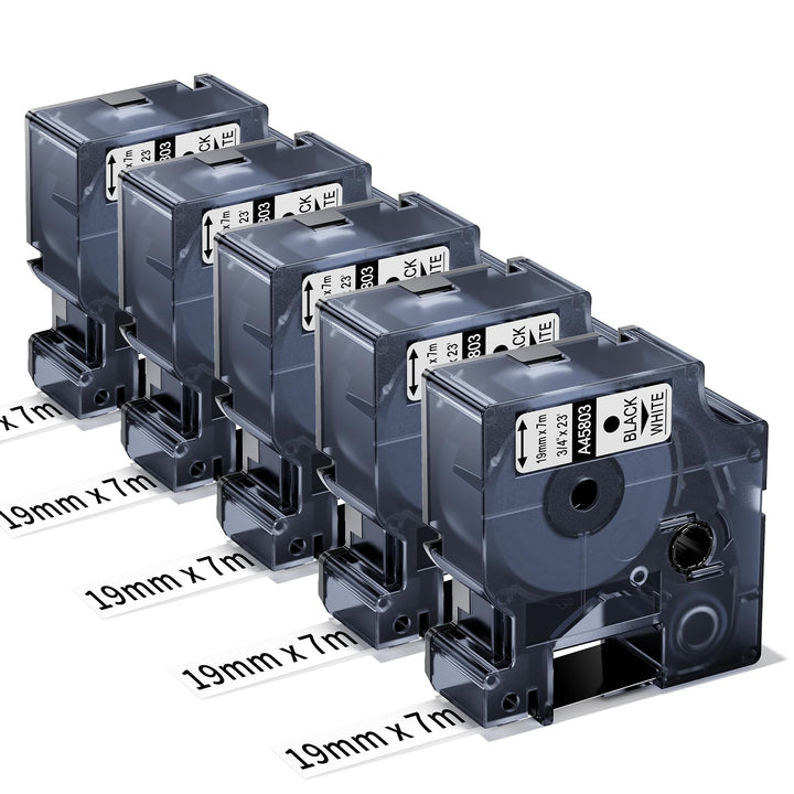 Oozmas A45803 Etikettenband Kompatibel mit Dymo D1 19mm x 7m Schwarz auf Weiss, 45803 Schriftband Ko