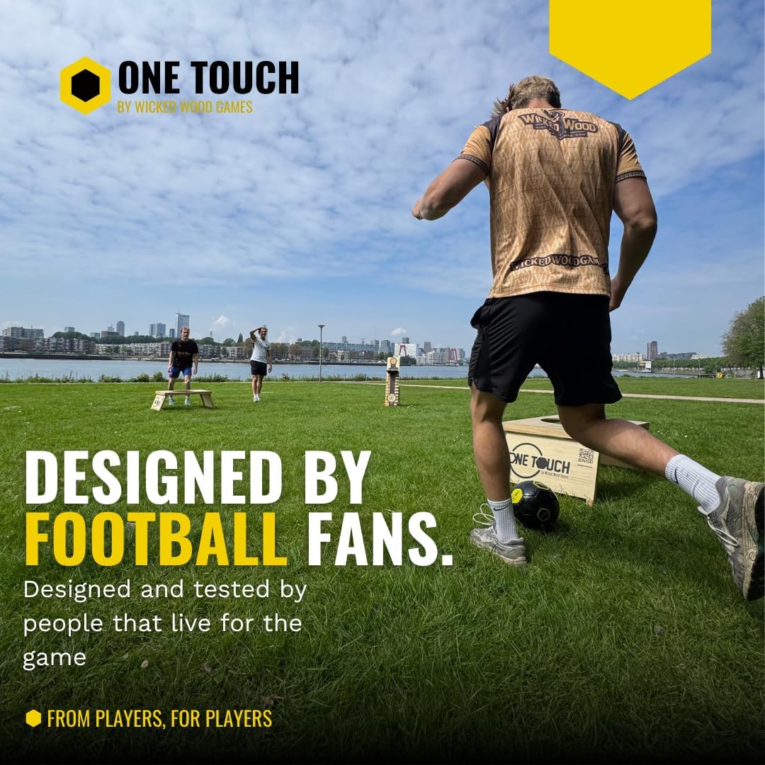 OneTouch Fussball-Cornhole Set aus Holz – Komplettes Outdoor Fussballspiel inkl. 2 Boards, Premium M