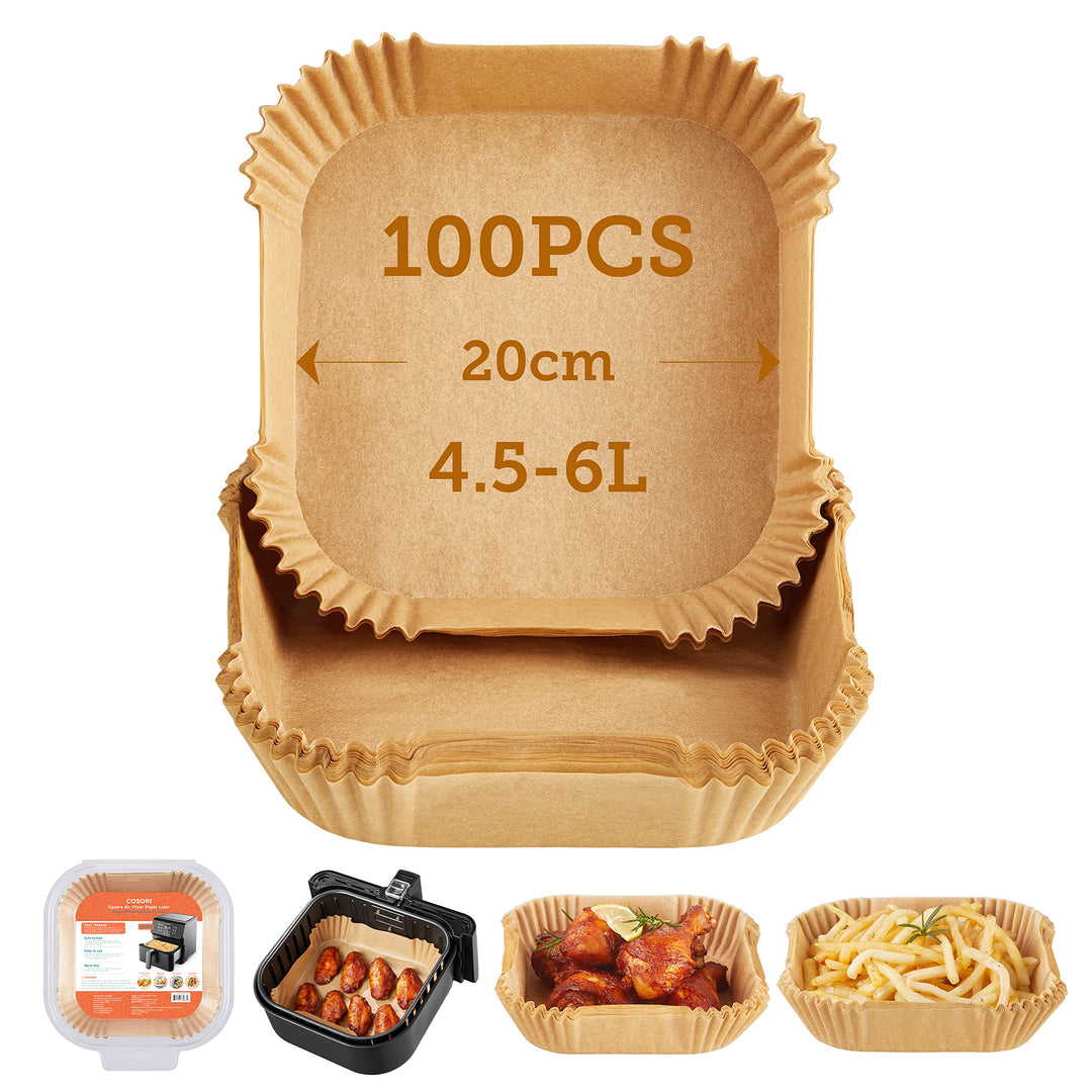 Cosori Backpapier für Heissluftfritteuse XXL 4-7,3 L, 100 Stück 20 cm, ungebleichtes Airfryer zubehö