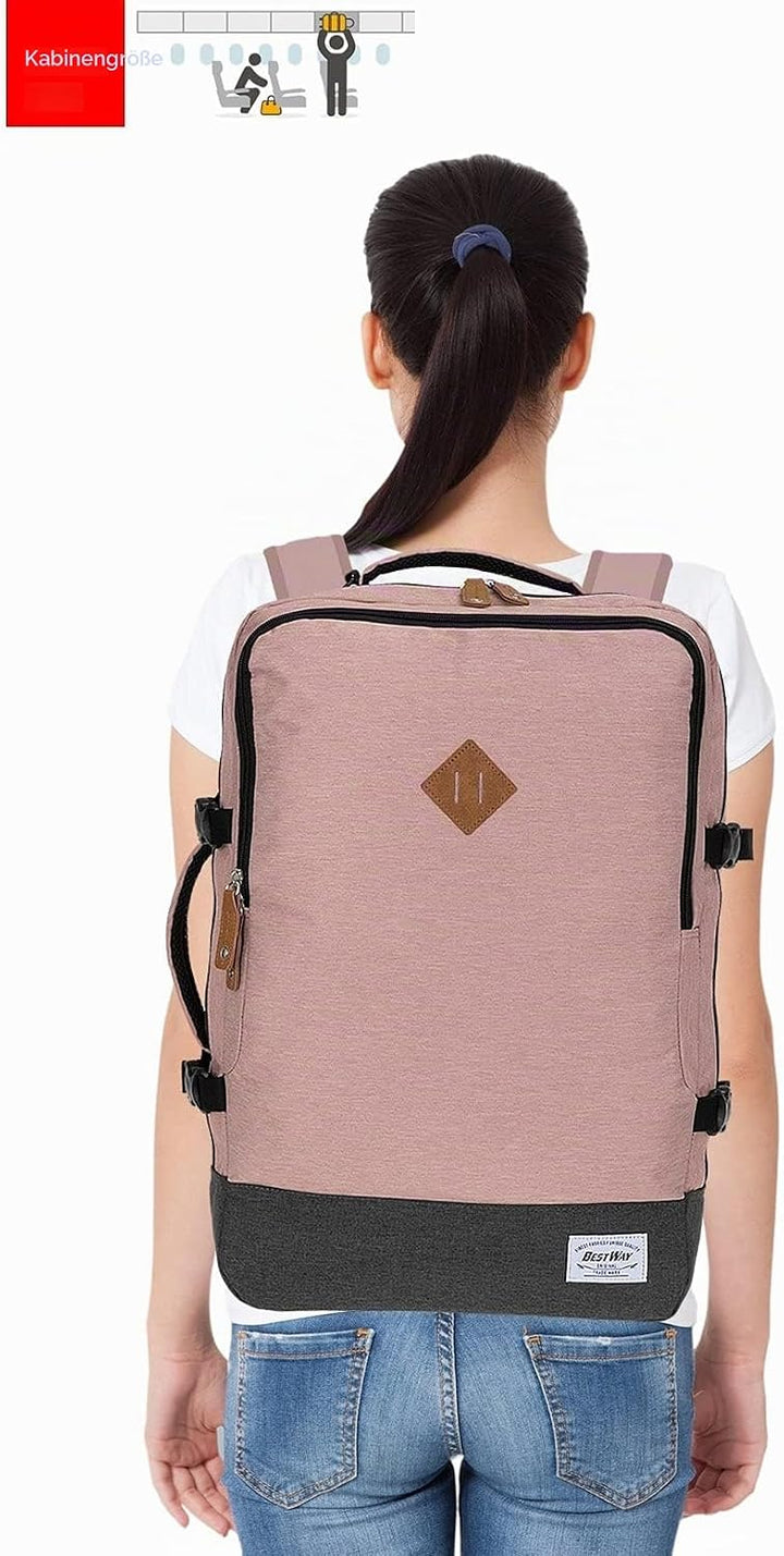 BESTWAY Cabin 40223 Retro Reiserucksack Kabinenrucksack Leichtgepäck Rucksack + Koffergurt Soft Pink