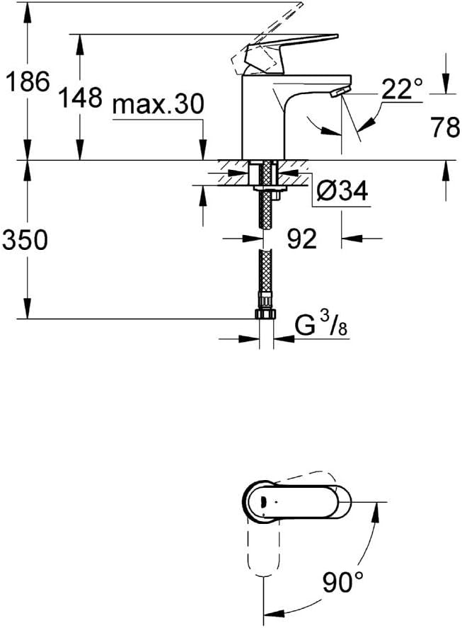 Grohe Eurosmart Cosmopolitan EHM WT gl.Körp., Chrom, Small, Chrom