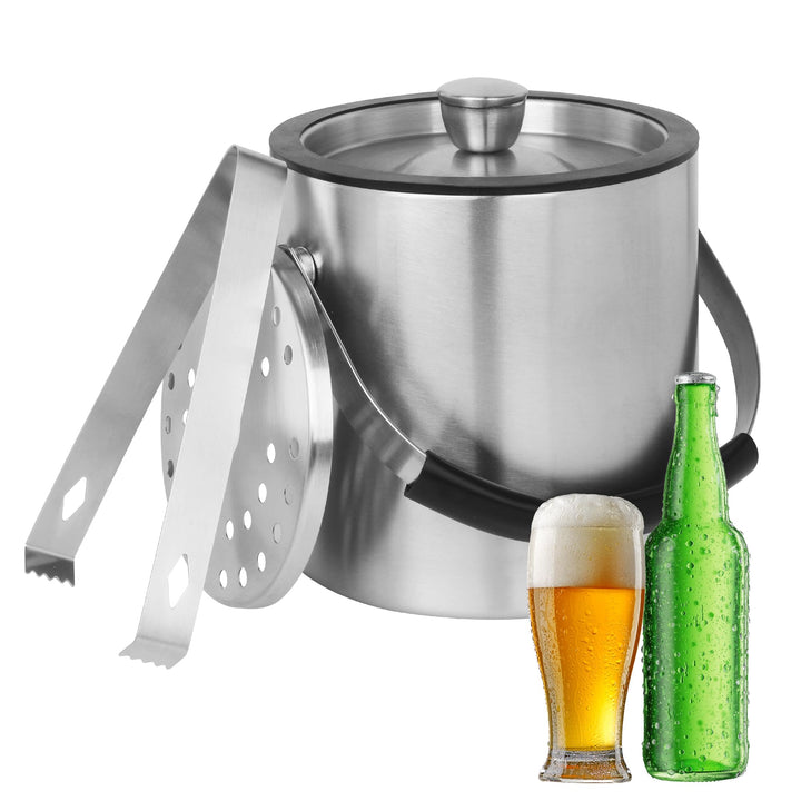 1.6 L Eisbehälter, Eisbehälter aus Edelstahl 1.6 L, Edelstahl-Eiskübel, doppelwandig, doppelwandiger